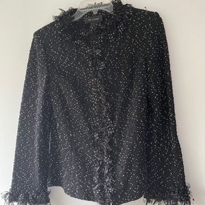 St. John Size 8 black nubby suit jacket with skirt